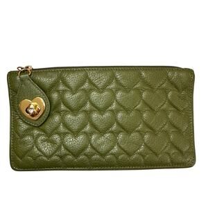 LovCat Handbag Green Pebbled Leather Heart Turnlock Snap Bi-Fold Wallet Wristlet